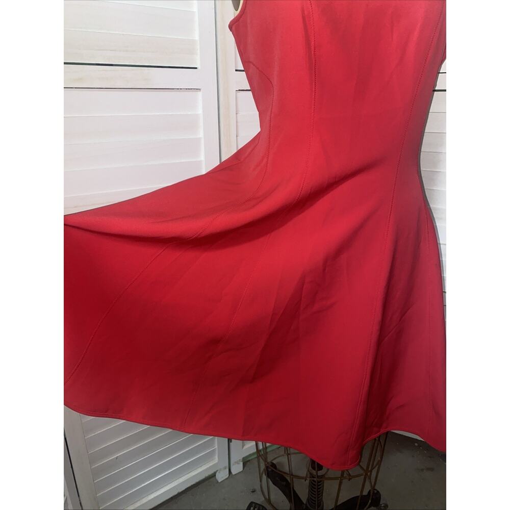 Leslie Faye Dress 12 Large Red Pink Fit& Flare Aline Sleeveless Poly Blend - Picture 4 of 10